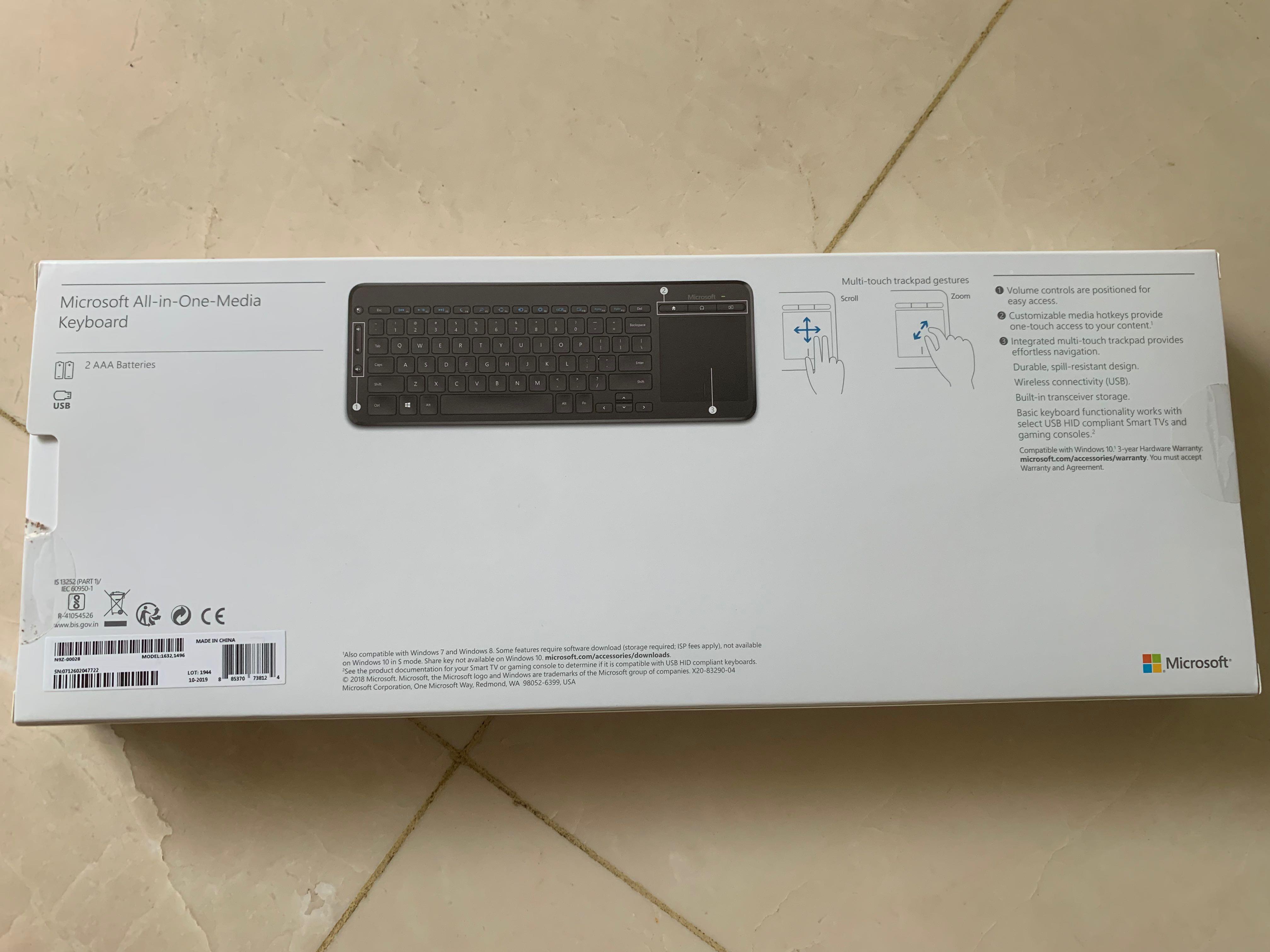 Wireless keyboard Microsoft All in one media keyboard, Computers & Tech