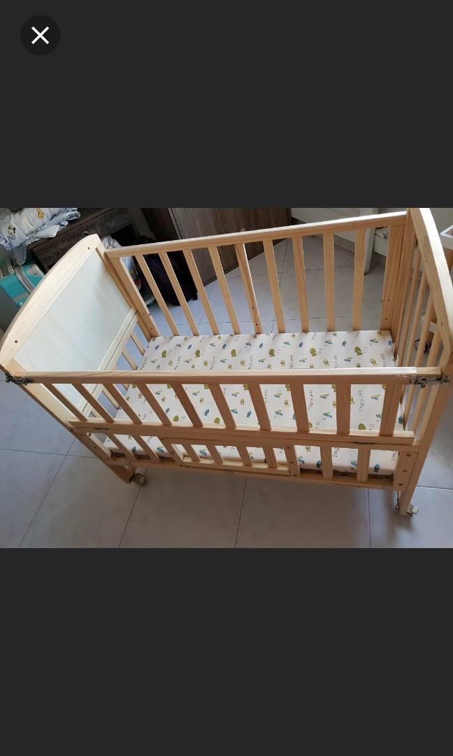 Wooden slick baby cot with wheels, Babies & Kids, Baby Nursery & Kids ...