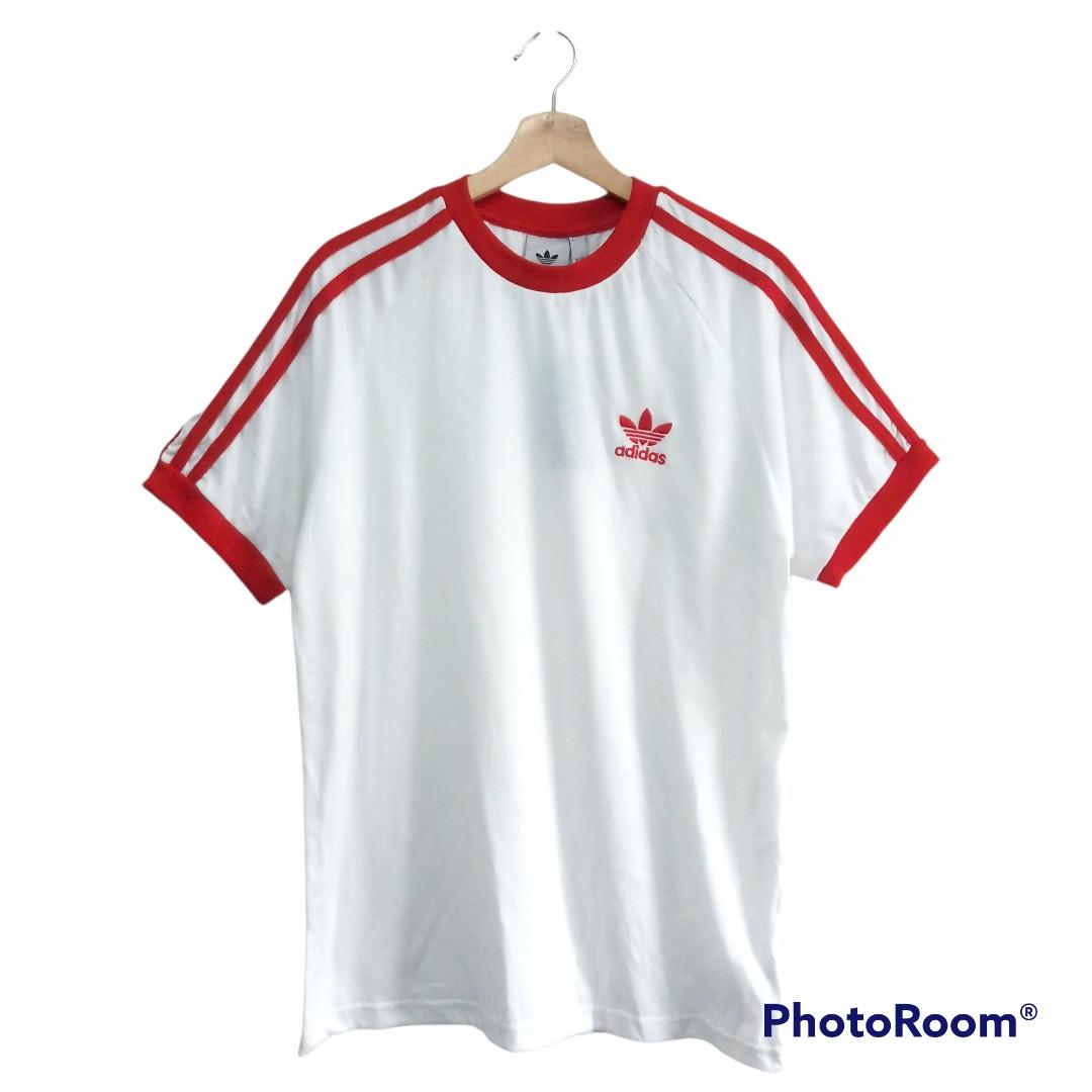 Adidas White/Red Shirt, Men's Fashion, Tops Sets, & Polo Shirts on Carousell