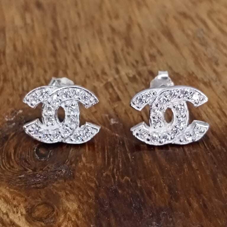 Chanel cc earrings on sale sterling silver