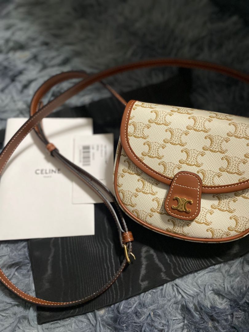CELINE MINI BESACE IN TRIOMPHE CANVAS AND CALFSKIN WHITE