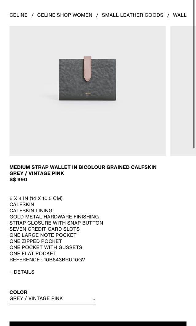 Celine STRAP WALLET IN BICOLOUR GRAINED CALFSKIN GREY VINTAGE