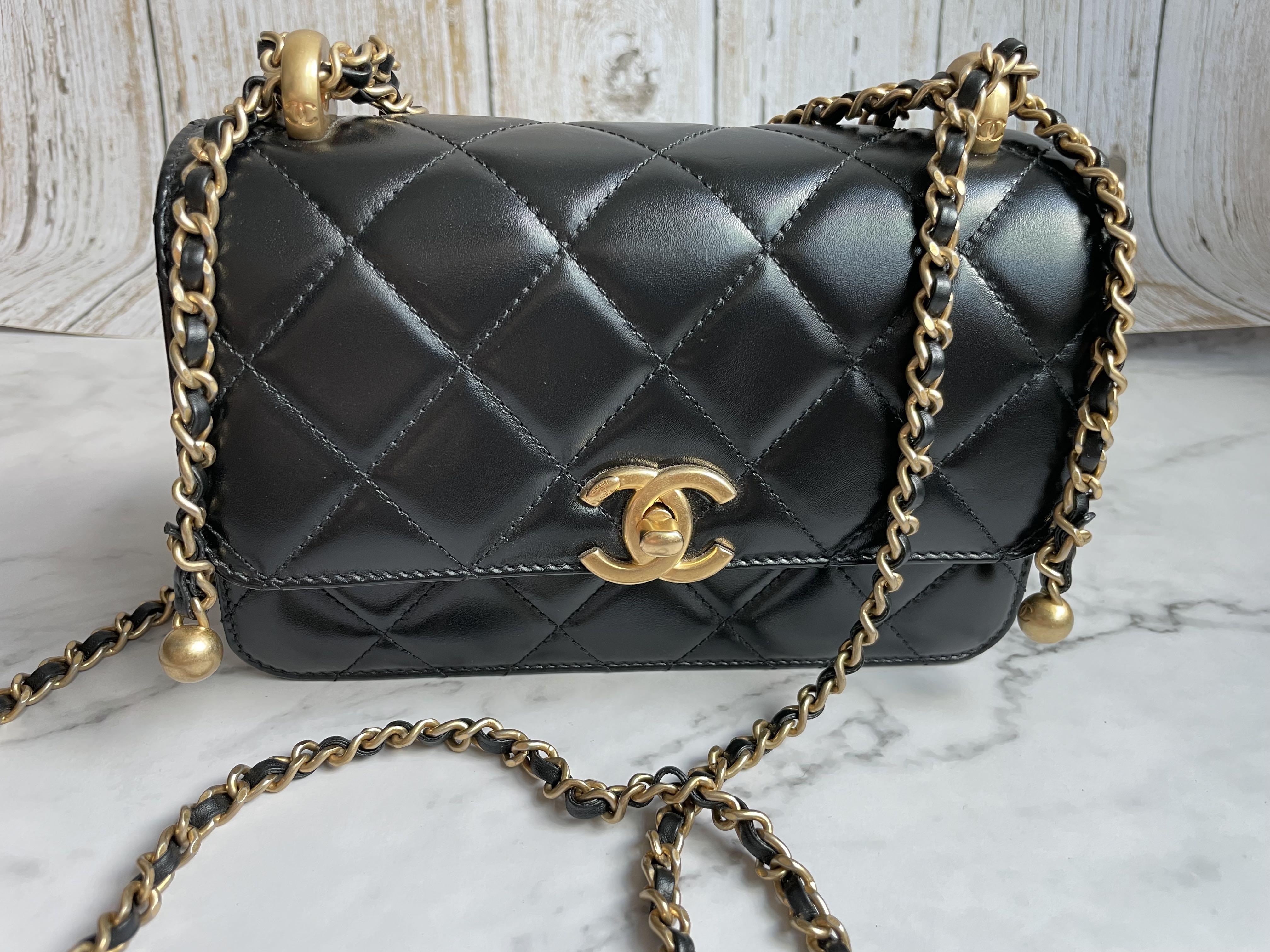 CHANEL 21A Mini Flap Bag / double Pearl crush, Luxury, Bags & Wallets on  Carousell