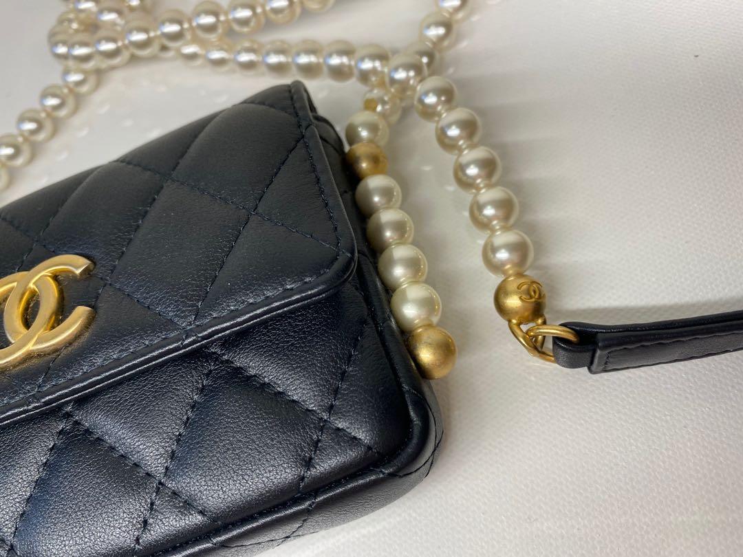 Authentic Chanel Pearl Logo Strap Small Flap Bag AS1436, Luxury, Bags &  Wallets on Carousell