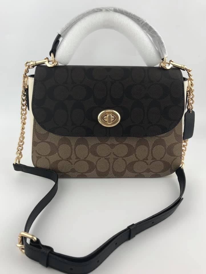 Coach Marlie Top Handle Satchel in Blocked Signature Canvas, Women's