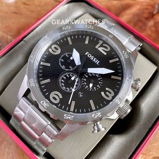 Fossil Nate Black Leather Chronograph Men's Watch, Men's Fashion, Watches \u0026  Accessories, Watches on Carousell
