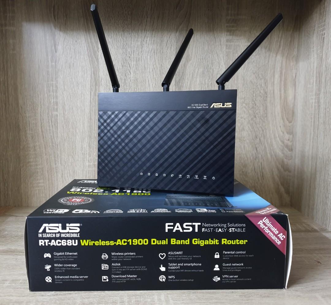 skud Gennemsigtig Uregelmæssigheder Full Box Asus RT-AC68U Wireless- AC1900 Dual Band Gigabit Router Triple  Antenna, Computers & Tech, Parts & Accessories, Networking on Carousell