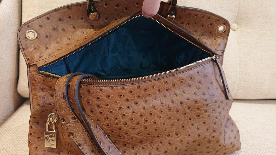 Furla Italian Handbag Genuine leather Ostrich Espresso Chromed closure 2  handles