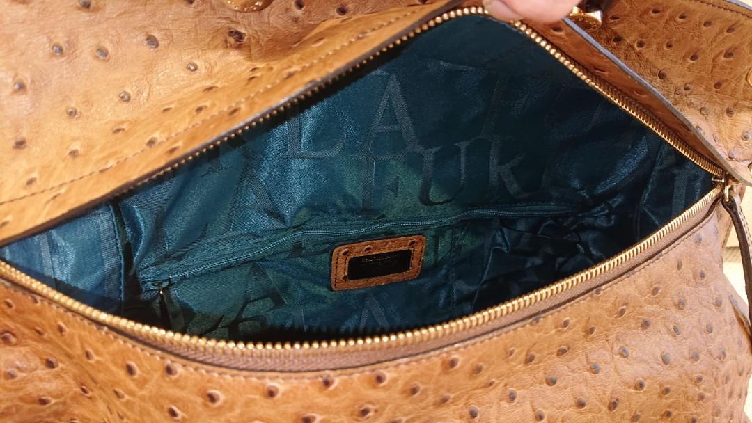 Furla Italian Handbag Genuine leather Ostrich Espresso Chromed closure 2  handles
