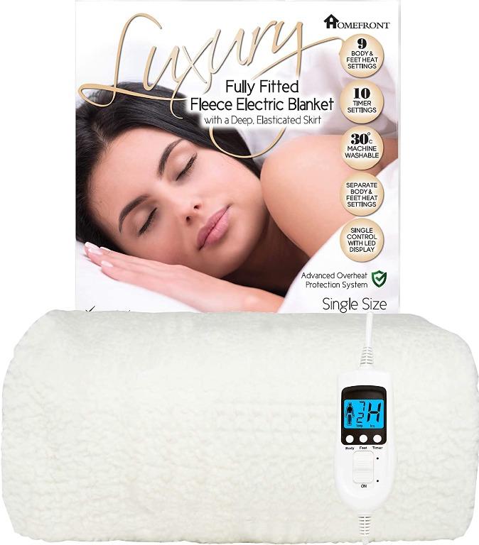 Homefront Electric Blanket Premium Fleece Fitted Heated Mattress Cover  Underblanket 107 x 203 x 40cm with Elasticated Skirt - Fast Heat Up Time ( Single Bed Size), Furniture u0026 Home Living, Bedding u0026