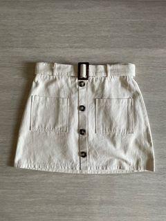 Playdress Tortoise Button A Line Belt Skirt Cream Off White