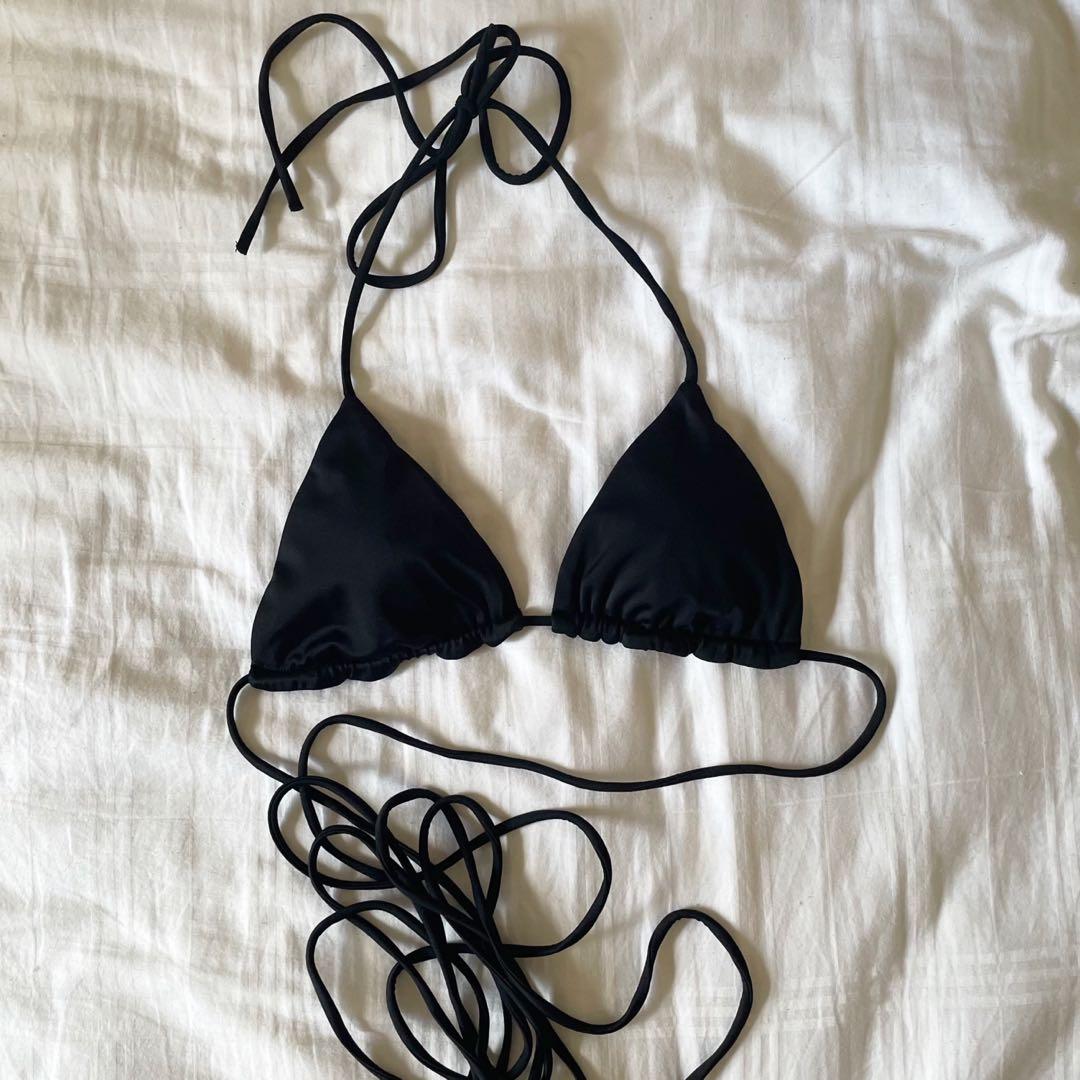 pomelo black triangle bikini tie halter top, Women's Fashion, Swimwear