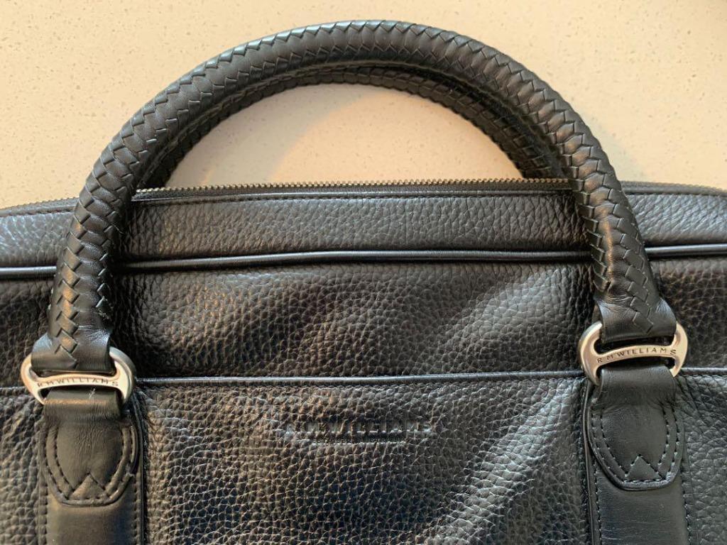 RM Williams Signature Leather Briefcase Full Grain Leather BLACK, Men