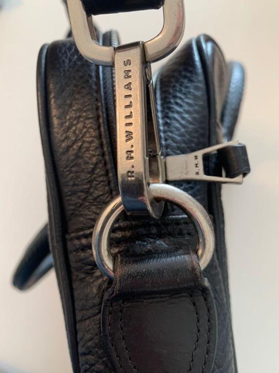 RM Williams Signature Leather Briefcase Full Grain Leather BLACK, Men's