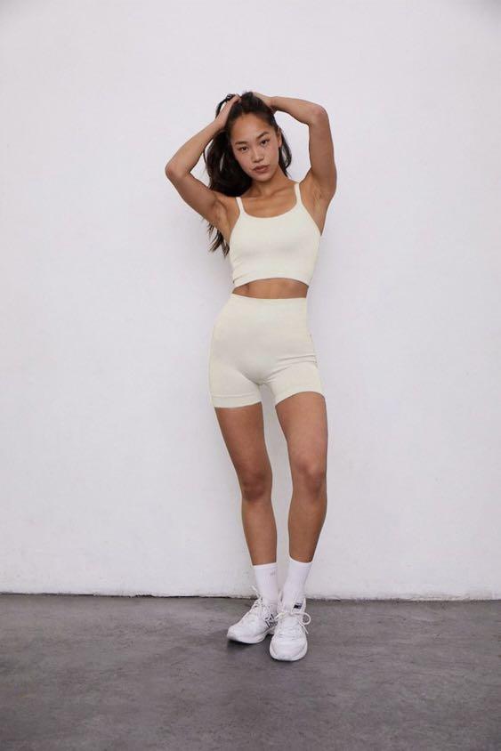 White biker top shorts set