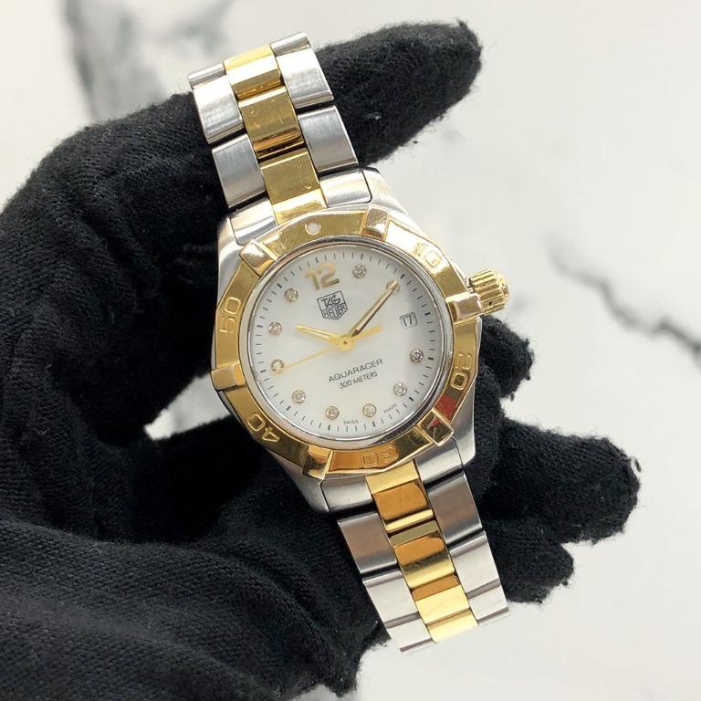 TAG HEUER WAF1425 AQUARACER TWO TONE DIAMOND 9P WHITE DIAL WOMEN WATCH 217018053