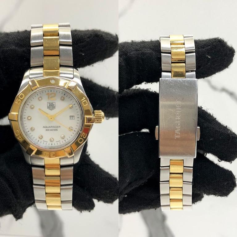 TAG HEUER WAF1425 AQUARACER TWO TONE DIAMOND 9P WHITE DIAL WOMEN WATCH 217018053