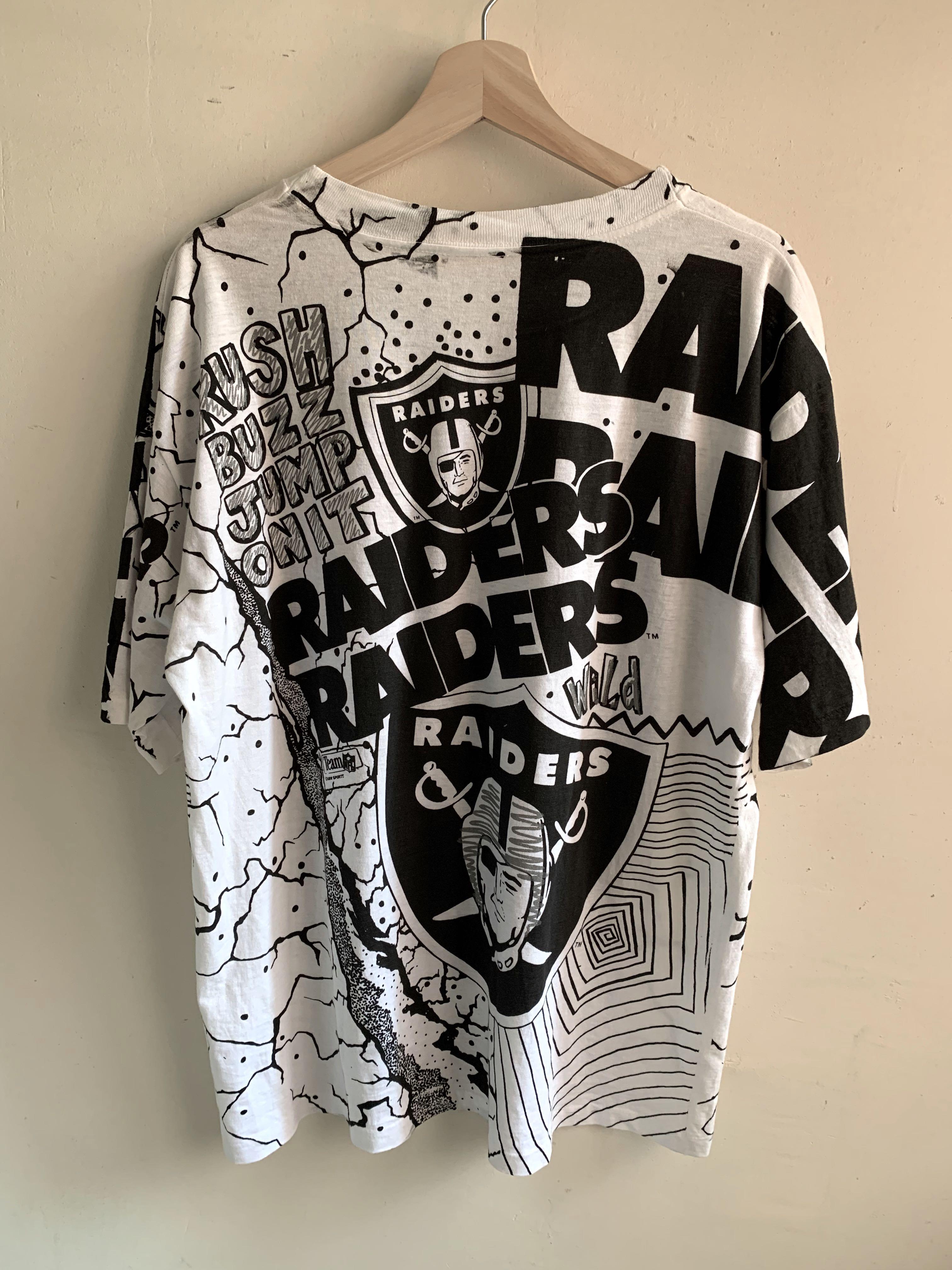 Vintage 90s all over print AOP Raiders t-shirt L NFL rarely worn single  stitch magic Johnson, Men's Fashion, Tops & Sets, Tshirts & Polo Shirts on  Carousell