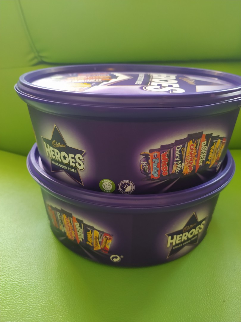 2 Empty Cadbury Chocolate Heroes Tubs, Empty Storage Tubs & Lids for