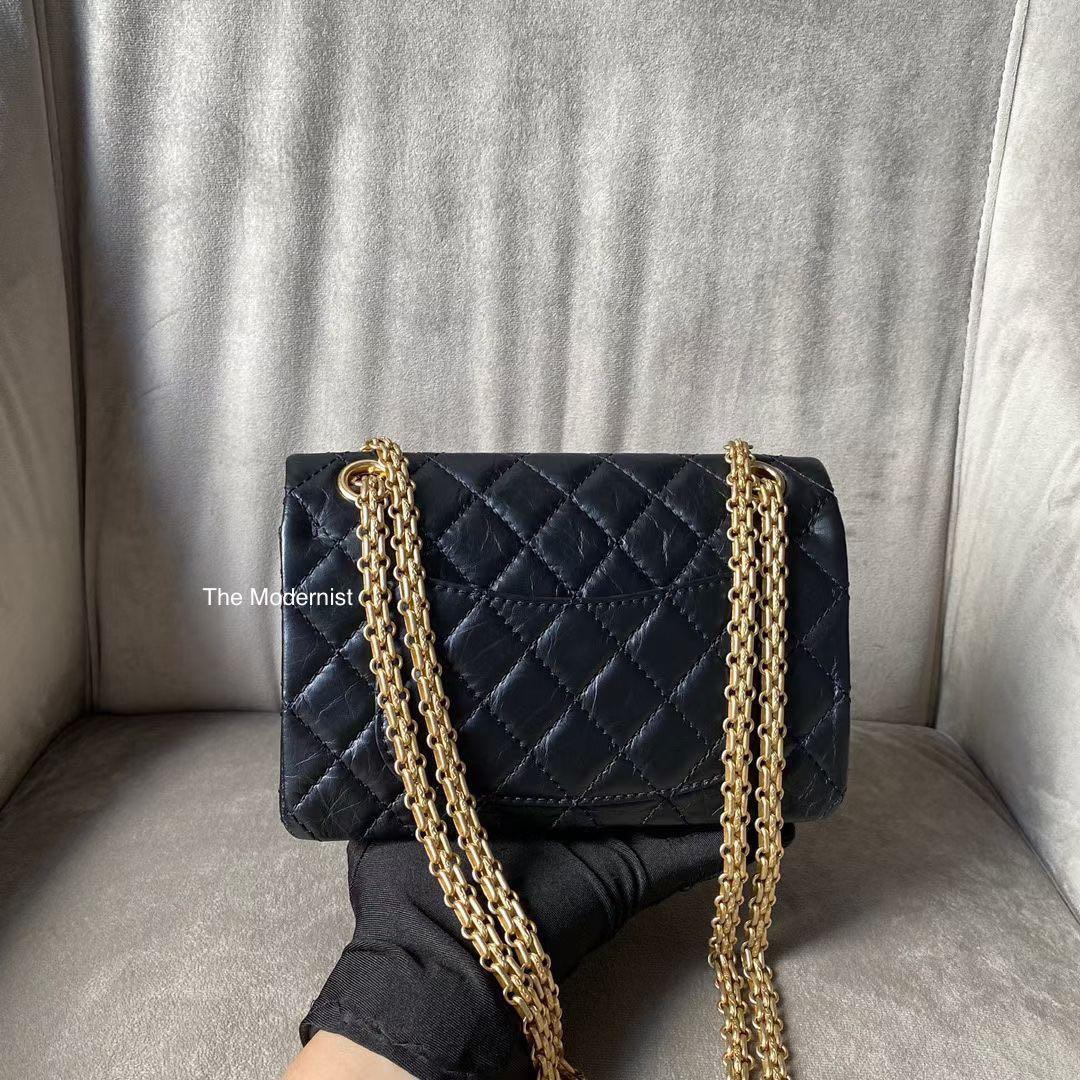 Authentic Chanel Limited Edition 224 Mini 2.55 Reissue Lucky Charms Double  Flap Black Aged Calfskin Gold Hardware