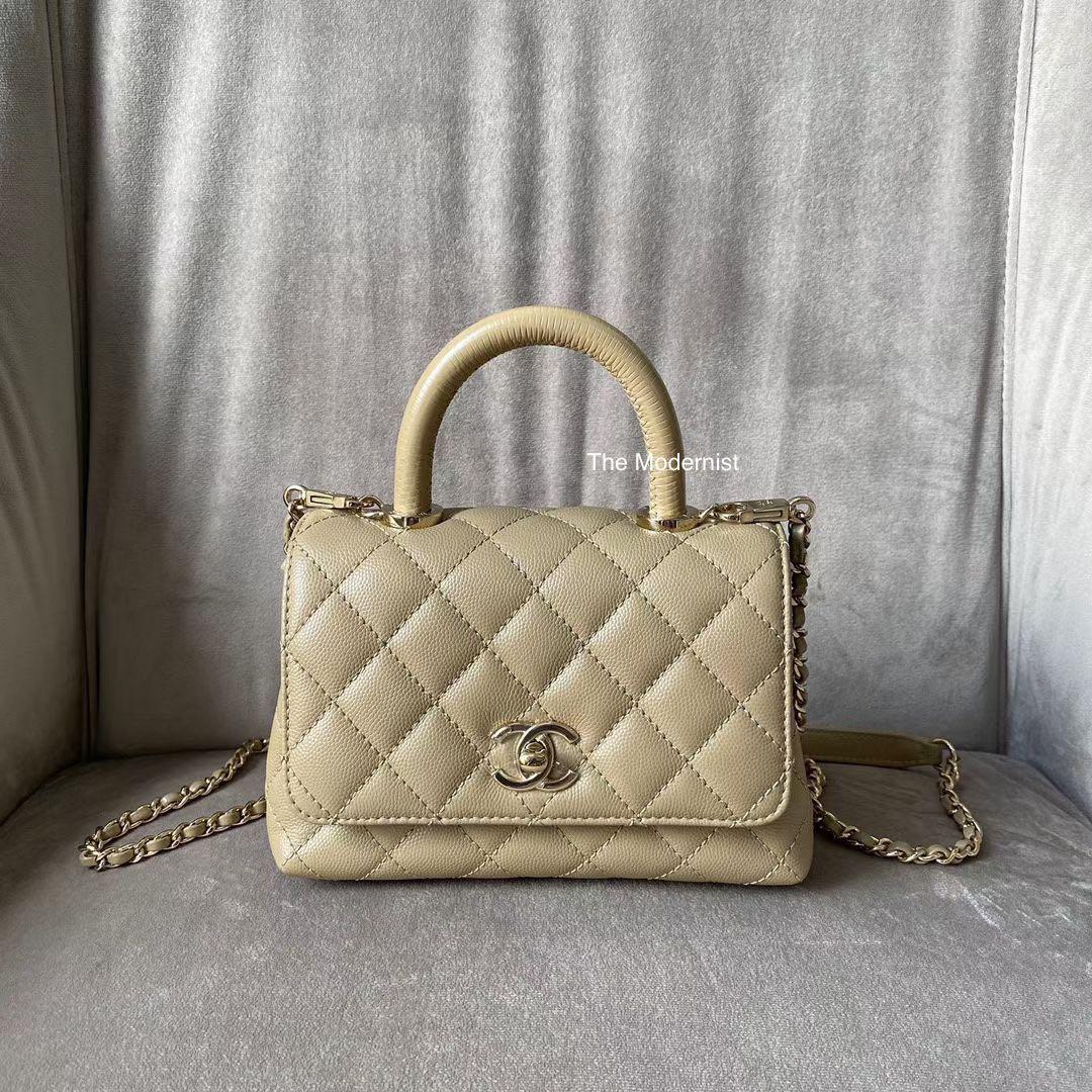 Authentic Chanel Mini Coco Handle 21A Dark Beige Caviar Grained Calf Leather,  Luxury, Bags & Wallets on Carousell
