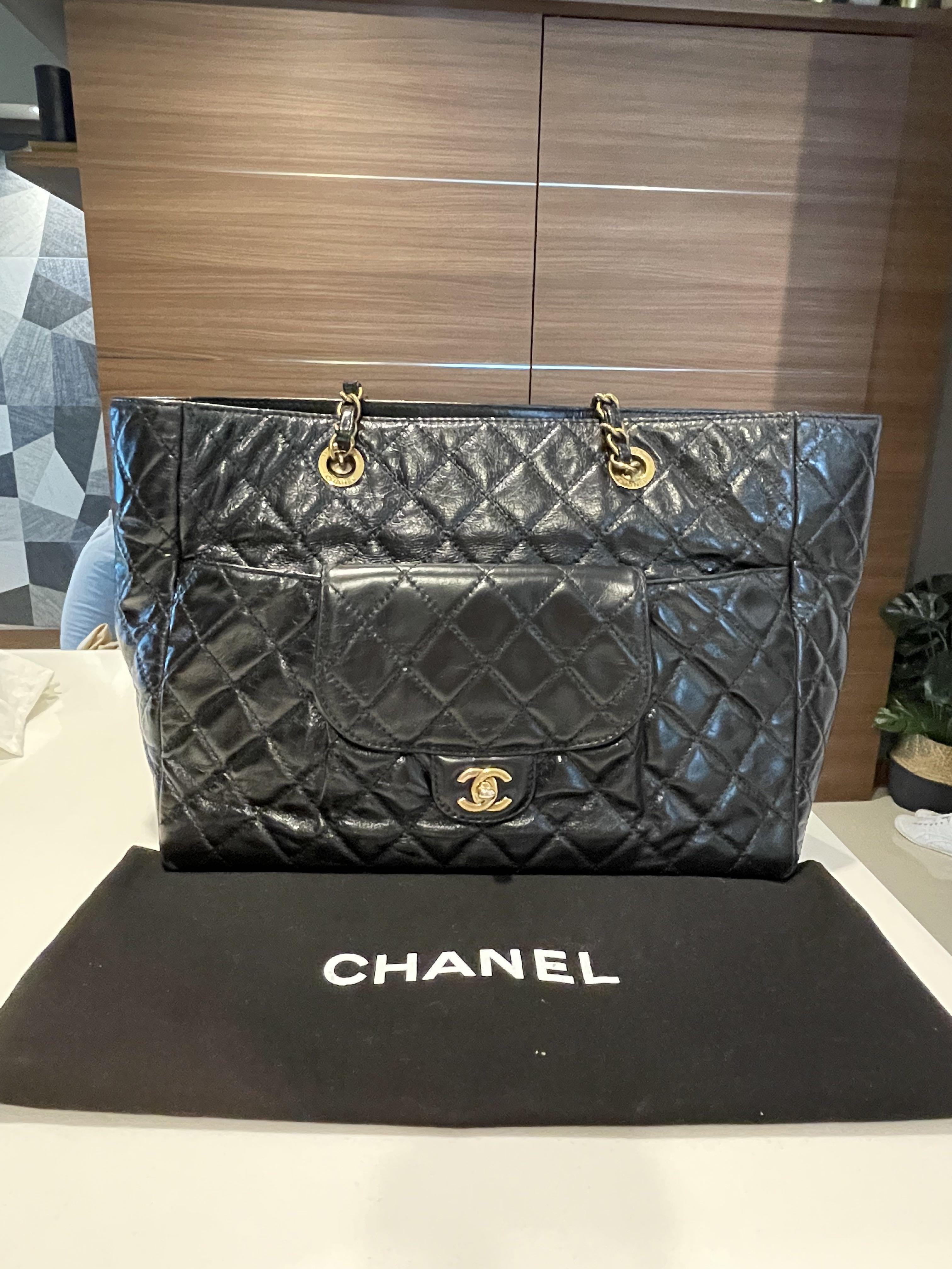 Chanel Glazed Calfskin Quilted Large Front Pocket Tote, Luxury, Bags &  Wallets on Carousell