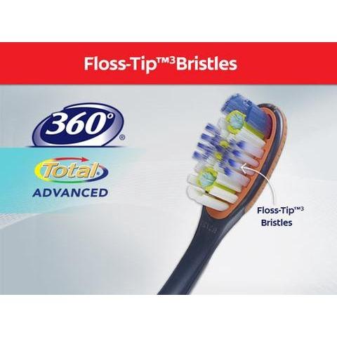 Colgate 360° Total Advanced Floss-Tip Bristles Soft Toothbrush (Category: Oral Care) located in Quezon City. Submitted by bluebellaonlineshop (Listing ID 1116173241, Image 3). Description: The Colgate 360-Degree Advanced Floss-Tip Bristles Manual Toothbrush is specially designed with purple-ended, tapered bristles for a 4x deeper reach between teeth and along the gumline. Cheek and tongue cleaner helps remove odor causing bacteria. *Specially des
