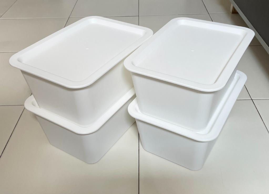 Set of 4 x Daiso Storage Box with Lid (small, white) 26cm x 19cm x 11