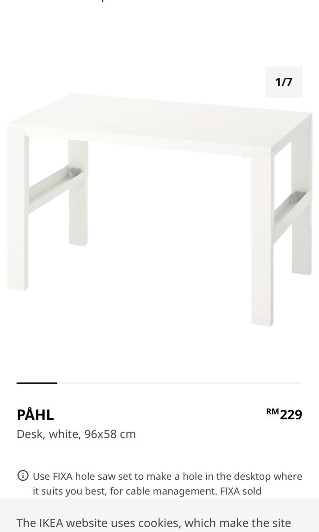 IKEA PAHL WHITE 96X58cm for sell, Furniture & Home Living, Furniture