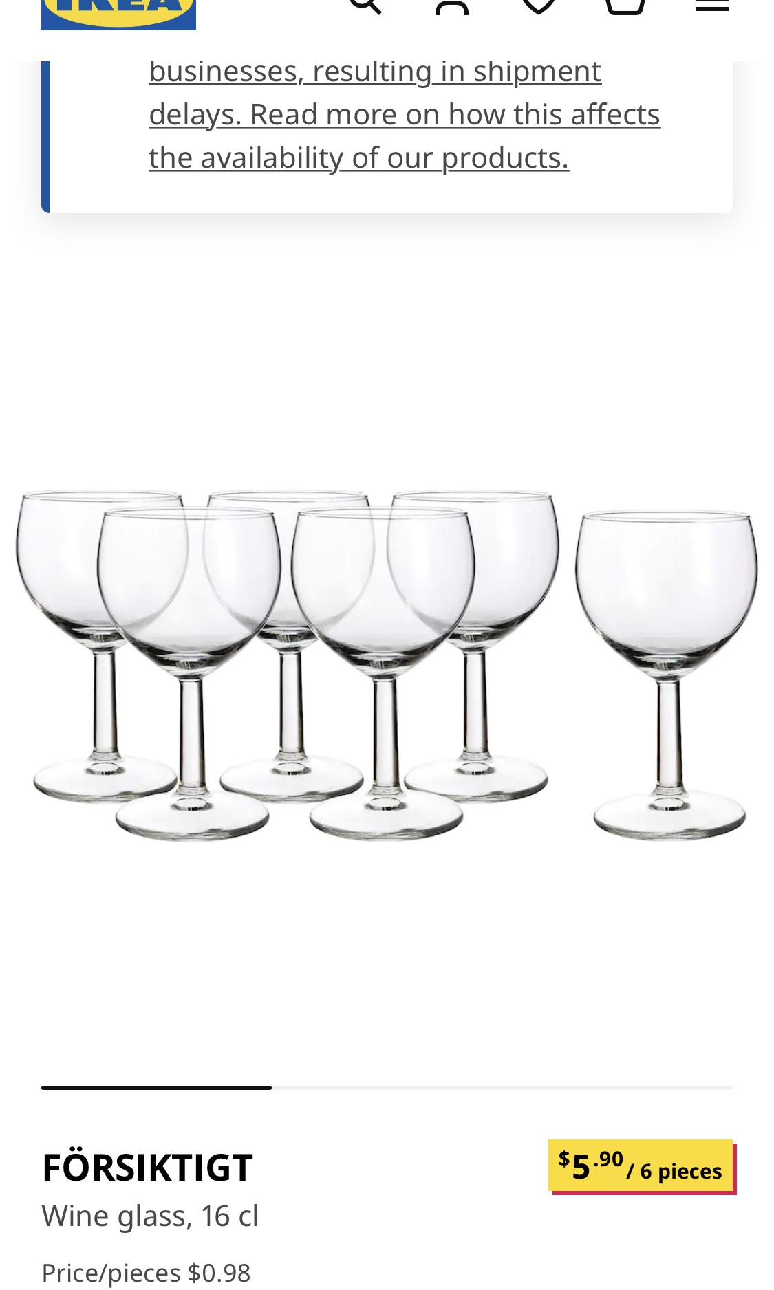 IKEA wine glasses, set of 6, Furniture & Home Living, Kitchenware