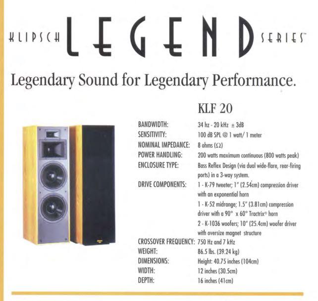 Klipsch Legend KLF-20 (Bob Crites crossover, Belden “Shindo” internal  wiring)
