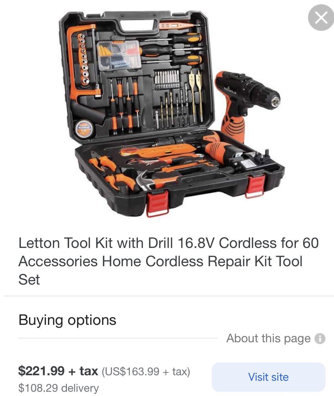 LETTON Tool Kit with Drill 16.8V Home Cordless Repair Kit Tool Set,  Furniture  Home Living, Home Improvement  Organisation, Home Improvement  Tools  Accessories on Carousell