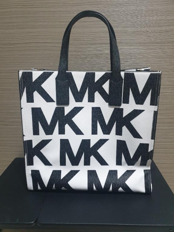 Michael Kors Kenly Large Tote Crossbody Optic White Graphic Logo Black MK  Multi - ShopperBoard