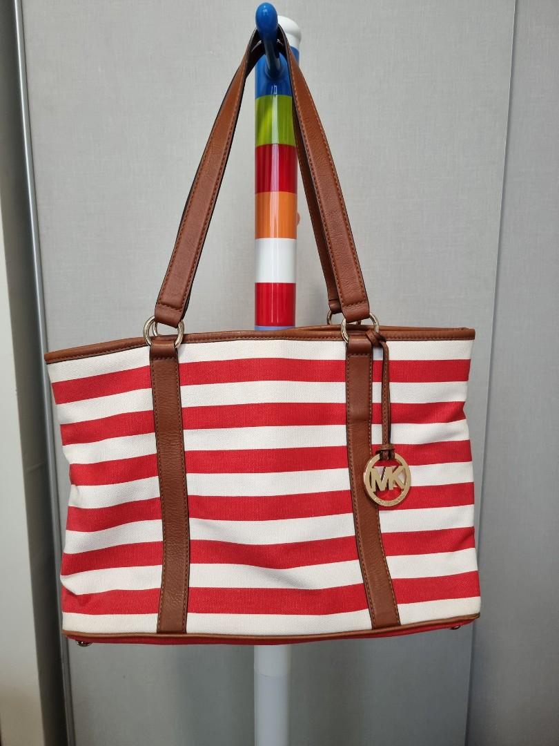 Michael Kors red and white stripes tote bag