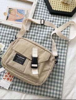 Release Buckle Front Corduroy Crossbody Bag Cream