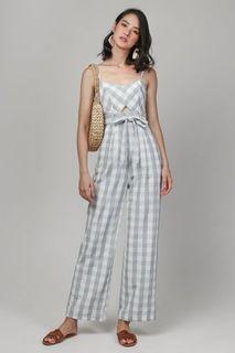 The velvet dolls TVD meridith gingham jumpsuit sage grey L