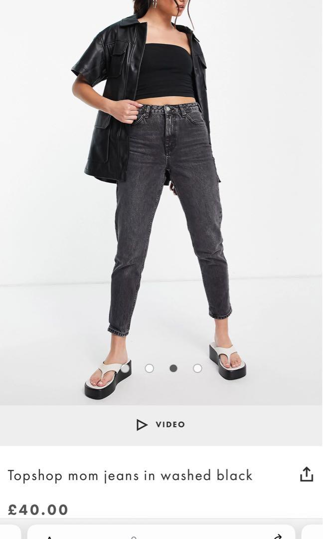 Topshop Mom Jeans Washed Black, Fesyen 