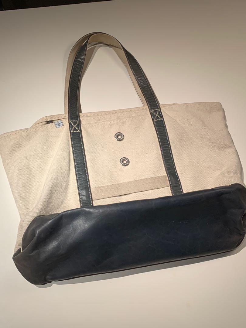 Visvim homer tote L large green leather canvas, 男裝, 袋, 小袋