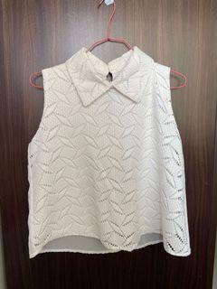White Embossed Collar Top