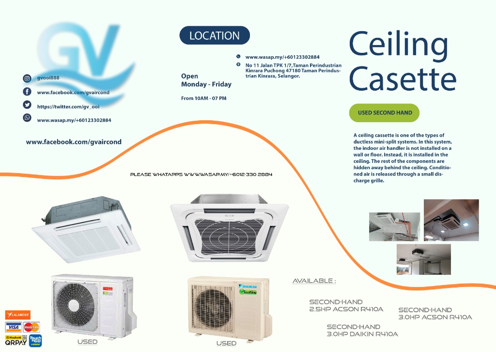 Used 2.5HP to 3.0HP Daikin Or Acson R410A Ceiling Expose Cassette Type ...