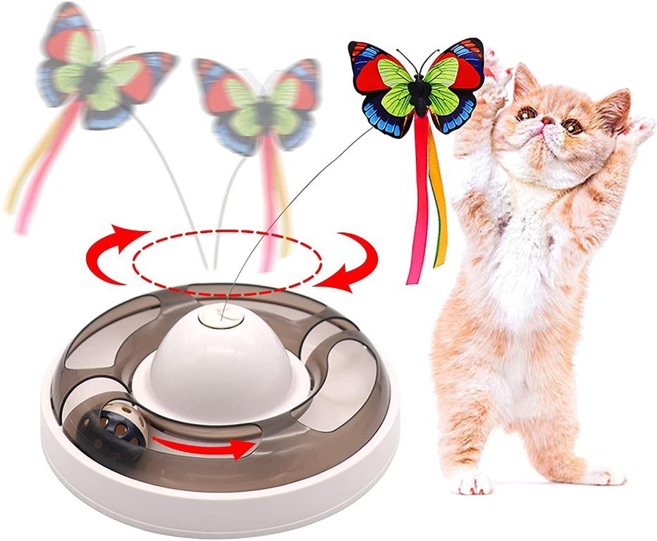 Cat Interactive Toys for Indoor Cats Automatic Electronic Rotating Butterfly Toy with Roller Tracks Ball Kitten Exercise Hunting Toy Games for Cats Pet 2 Butterfly Replacements Coffee Pet Supplies