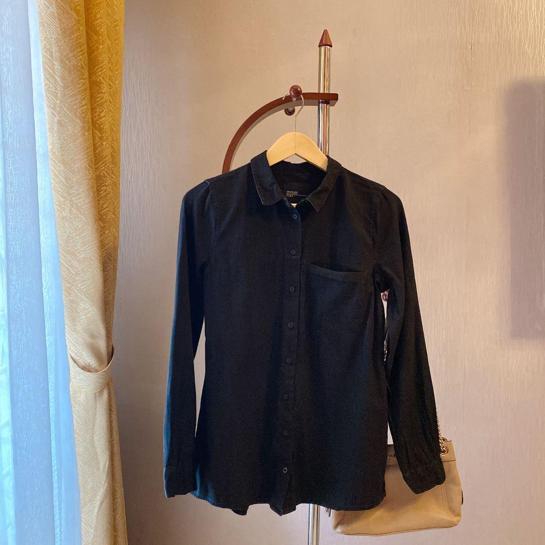 Black Denim Shirt by Zara, Fesyen 