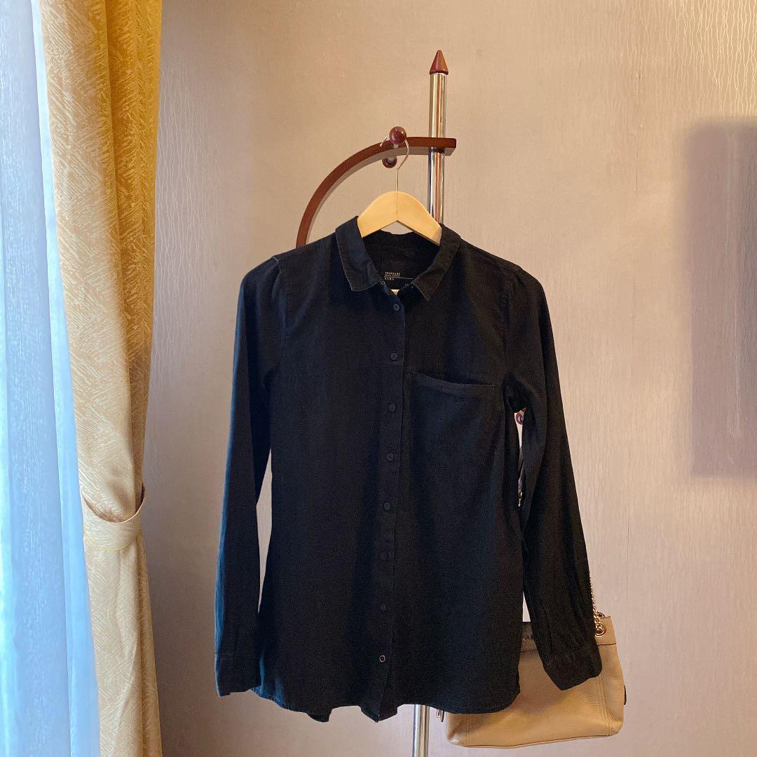 Black Denim Shirt by Zara, Fesyen 