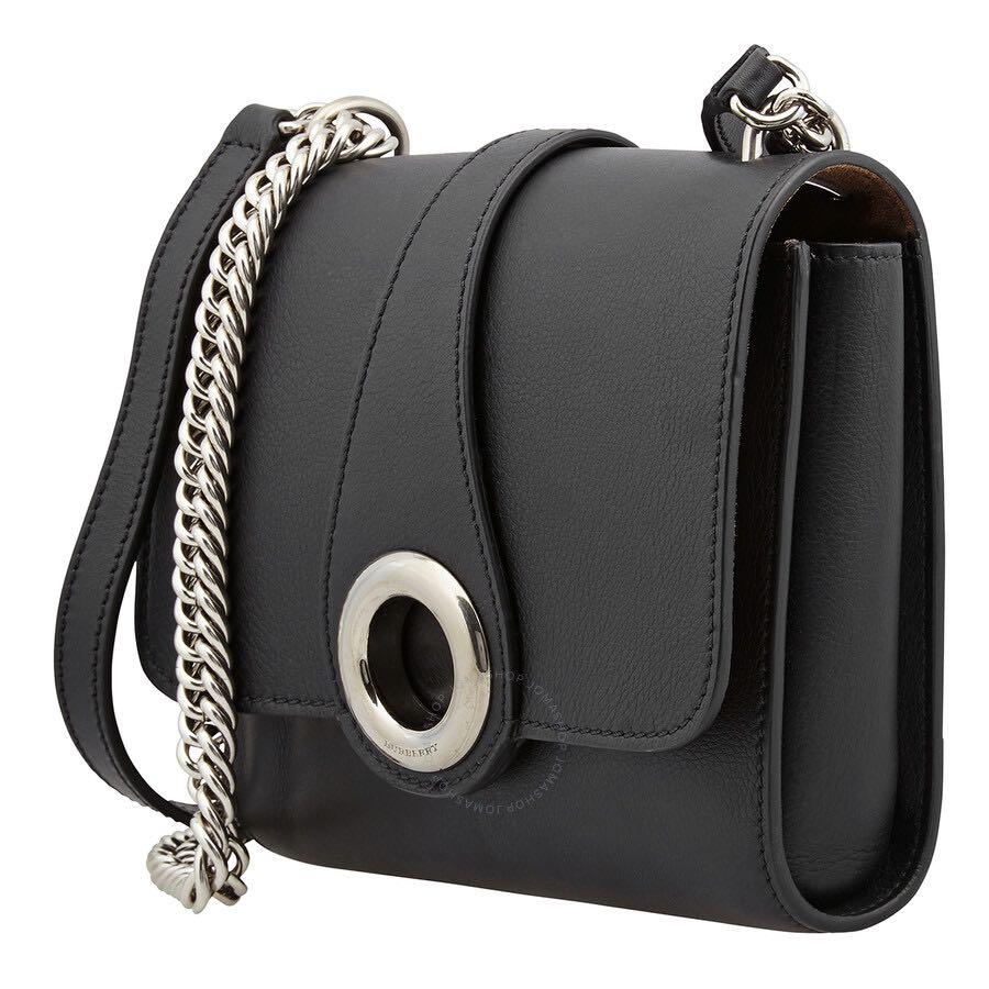 BURBERRY Black Leather Grommet Detail Crossbody Bag