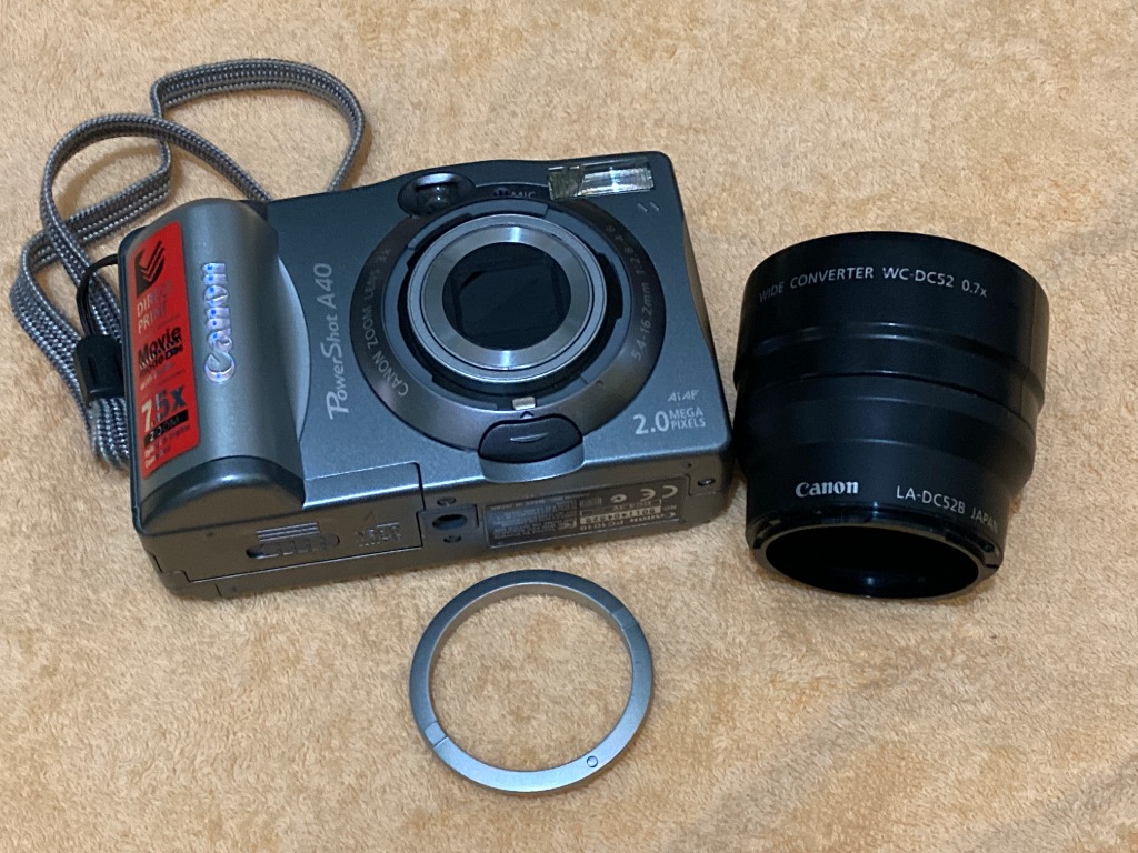 佳能Canon powershot A40 古董連廣角鏡接環及CF卡, 攝影器材, 相機