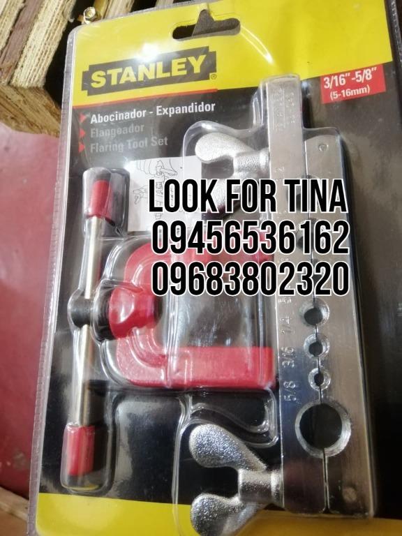 Flairing Tool (Category: Construction Tools & Equipment) located in Manila. Submitted by tina.sales (Listing ID 1116342047, Image 1). Description: Flairing Tool Brand: Stanley Size: 3/16"-5/8" (5-16mm) PRICE: 850.