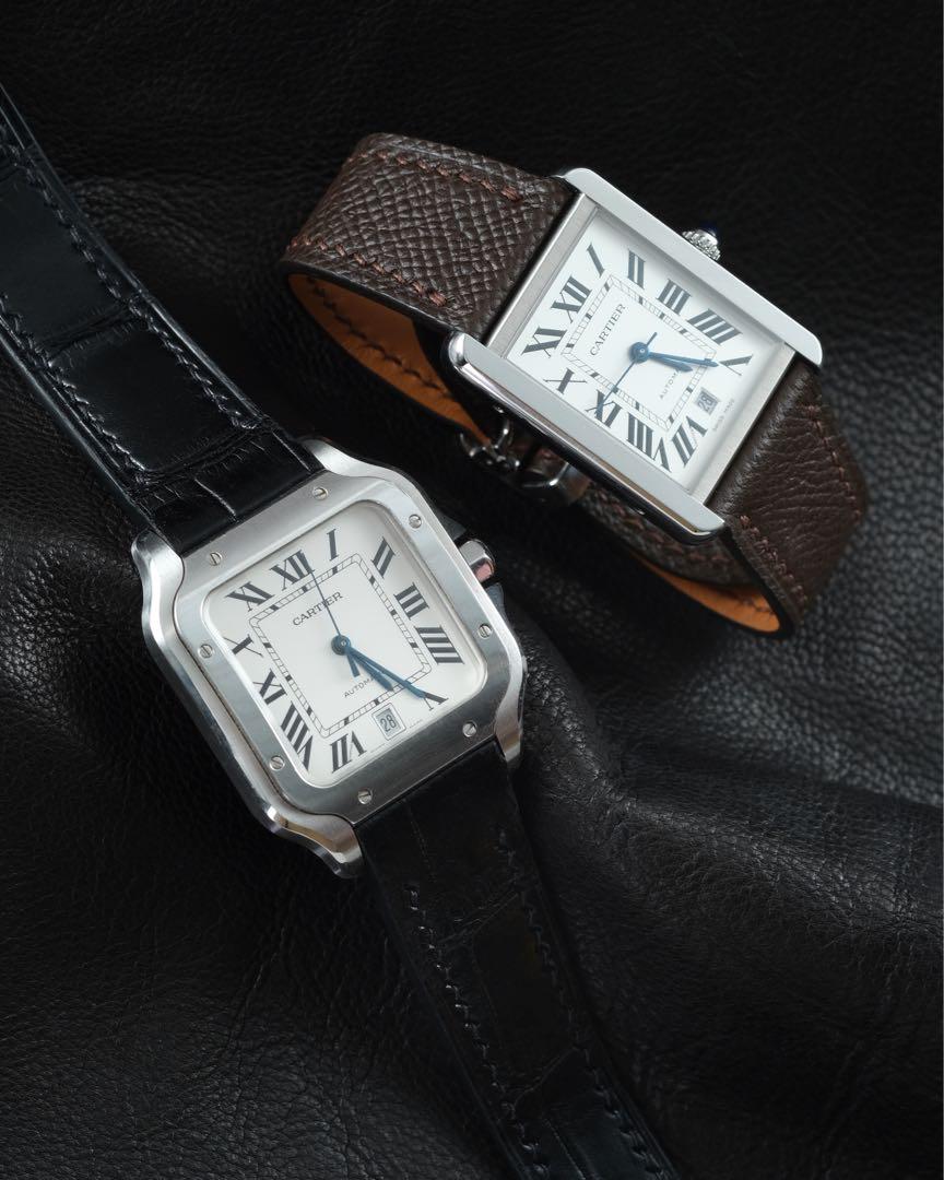Cartier watch black leather new arrivals strap