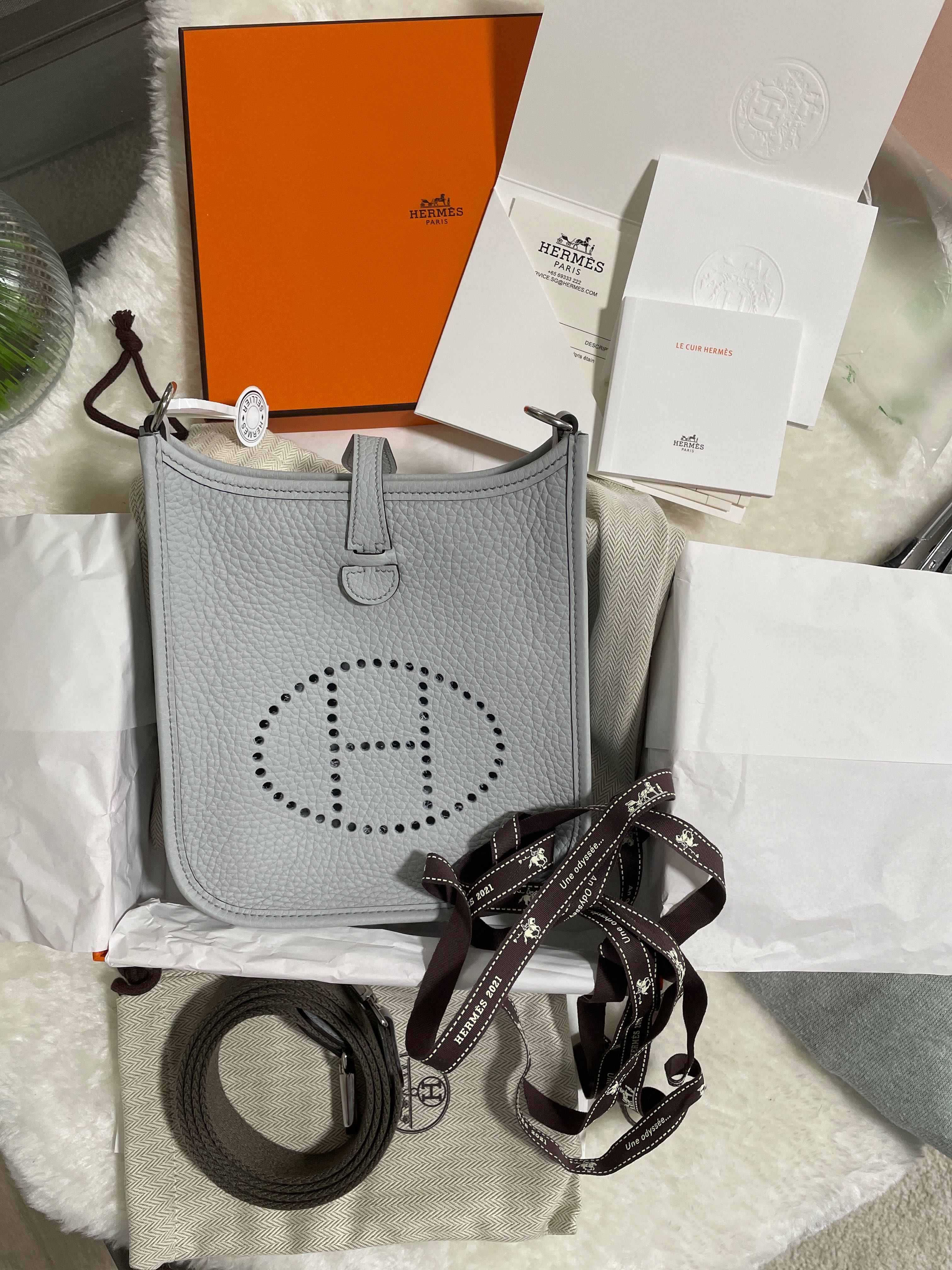 Hermes Mini Evelyne M8 連twilly, 名牌, 手袋及銀包- Carousell