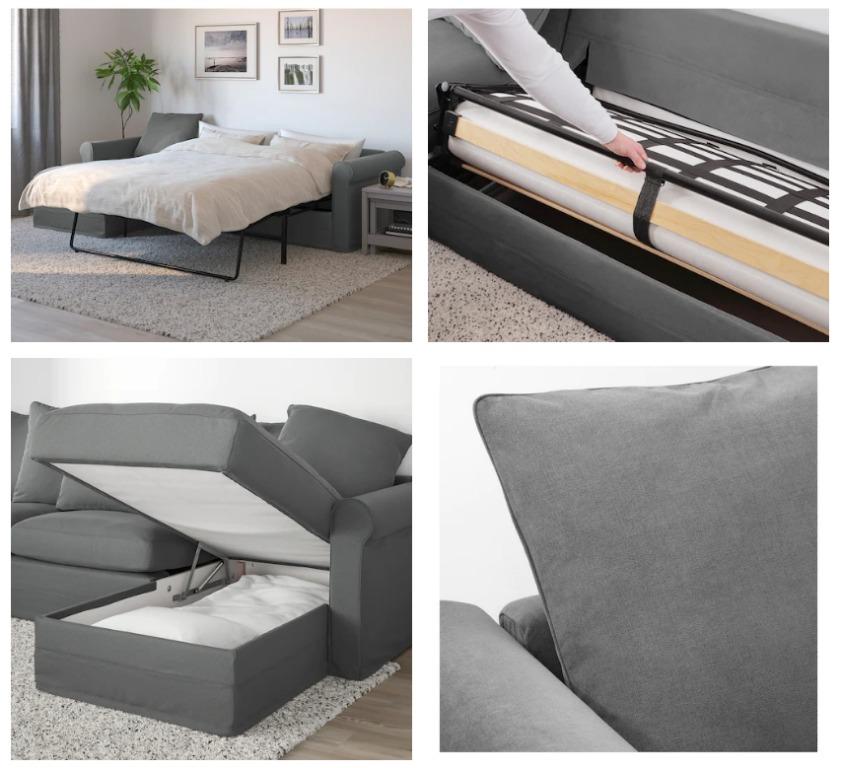 IKEA GRONLID 3 Seat Sofa bed with Chaise Longue Ljungen Medium Grey Furniture Home Living Furniture Sofas on Carousell