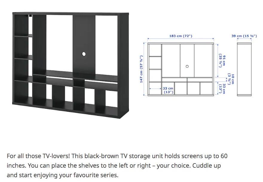 IKEA LAPPLAND TV Storate Unit Black Brown 183x39x147cm